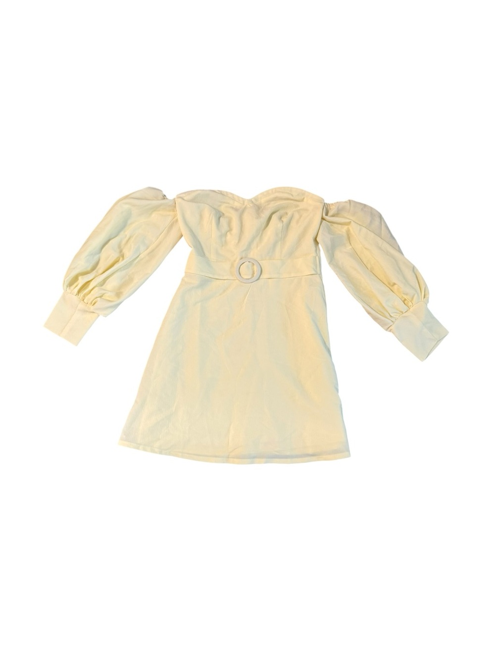 Nasty Gal Dress US 2 Pale Yellow Off Shoulder Puff Sleeve Corset Mini Belted